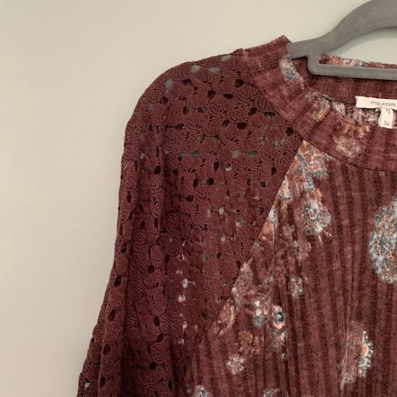 NEW Maurices long sleeve lace cutout detail pullover stretch top shirt - Picture 3 of 10